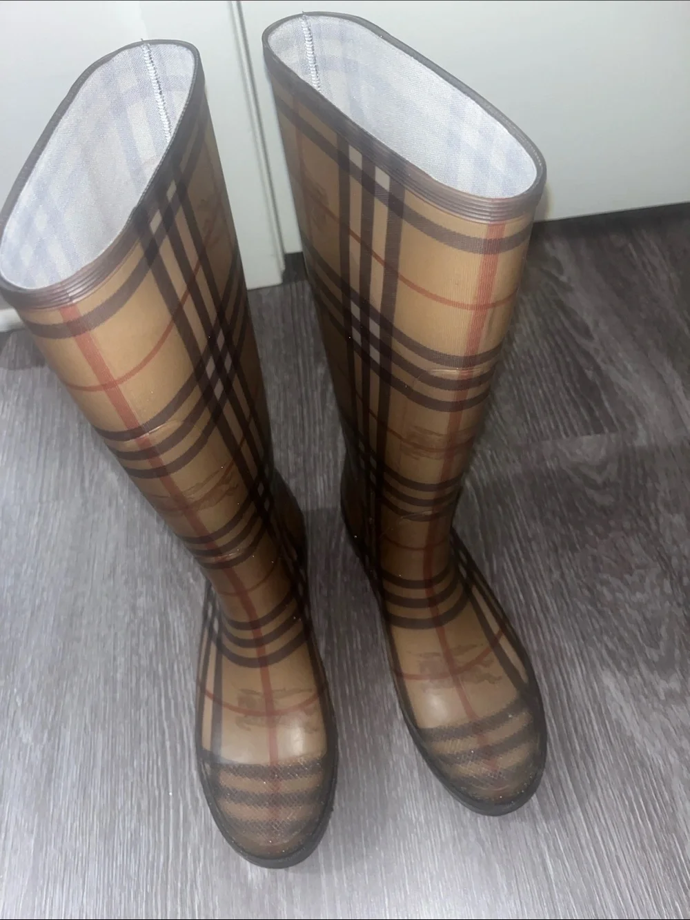 Burberry Rain Boots in Beige and Brown